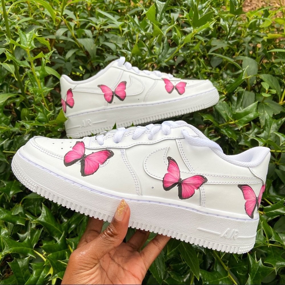 Custom pink Butterfly Nike Air Force 1s